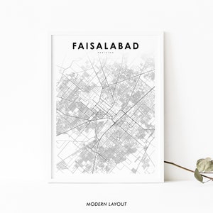 Faisalabad Pakistan Map Print, Map Art Poster, Lyallpur Punjab, City Street Road Map Print, Nursery Room Wall Office Decor, Printable Map