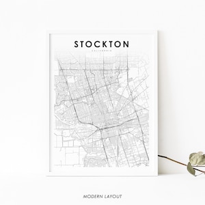 Stockton CA kaart afdrukken, Californië VS kaart kunst poster, San Joaquin, stad straat wegenkaart afdrukken, kinderkamer kantoor muur decor, afdrukbare kaart