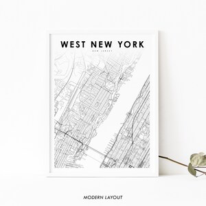 West New York NJ Karte Print, New Jersey USA Karte Kunst Poster, Hudson, City Street Road Map Print, Kinderzimmer Wand Büro Dekor, druckbare Karte