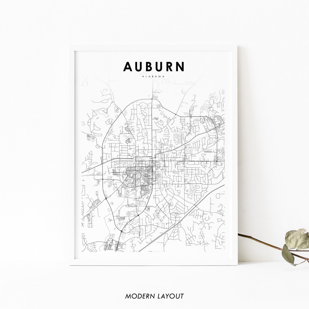 Auburn AL Map Print Alabama USA Map Art Poster Auburn Etsy