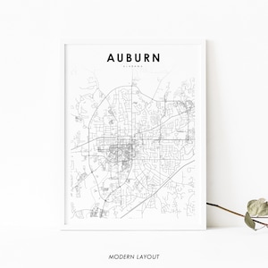 Auburn AL Map Print, Alabama USA Map Art Poster, Auburn University City Road Street Map Print, Nursery Room Office Wall Decor, Printable Map