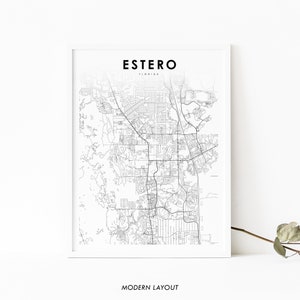 Estero FL kaart afdrukken, Florida USA kaart Art Poster, Lee County, City Street routekaart afdrukken, kinderkamer muur Office Decor, afdrukbare kaart