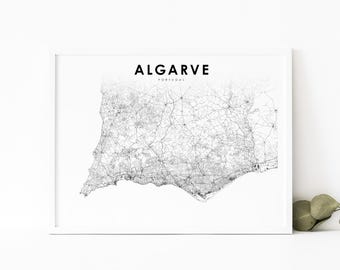 Algarve Portugal Map Print, City Street Road Map Poster, Faro Map Art, Nursery Room Office Wall Decor, Minimalist, Printable Map