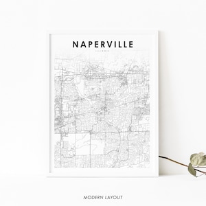 Naperville IL Map Print, Illinois USA Map Art Poster, City Street Road Map Print, Nursery Room Wall Office Decor, Printable Map