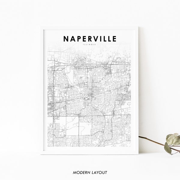 Naperville IL Map Print, Illinois USA Map Art Poster, City Street Road Map Print, Nursery Room Wall Office Decor, Printable Map