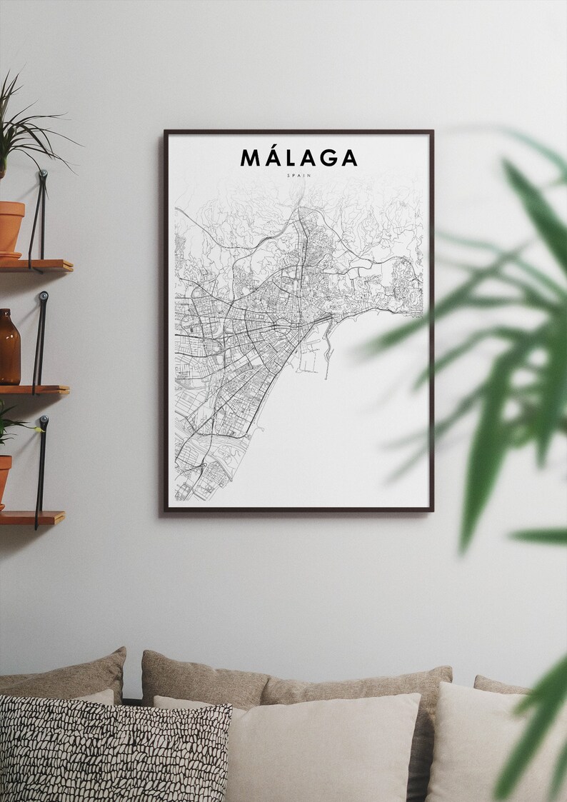 Malaga Spain Map Print, Málaga Map Art Poster, City Street Road Map Print, Nursery Room Wall Office Decor, Printable Map image 3