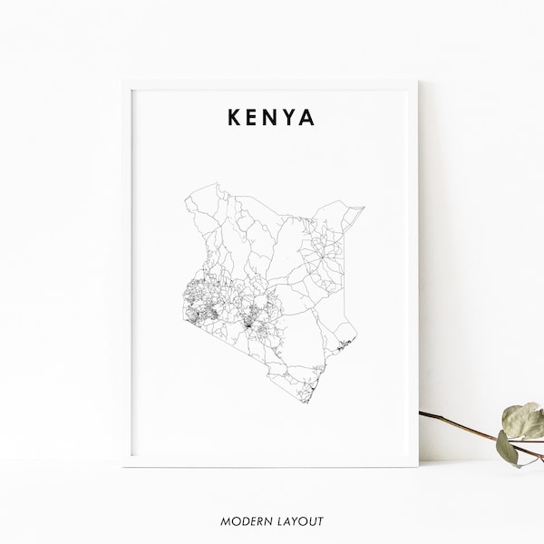 Kenya Map Print, Country Road Map Poster, Nairobi Mombasa Kenyan Africa Map Art, Nursery Room Wall Office Decor, Printable Map