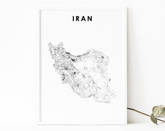 Impresión de mapas de Irán, cartel de arte de la hoja de ruta, arte del mapa de Teherán persa de la República Islámica de Irān Persia, decoración de la oficina de la pared de la sala de la guardería, mapa imprimible