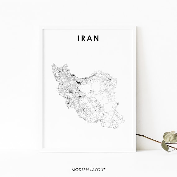 Iran Map Print, Road Map Art Poster, Islamic Republic of Irān Persia Persian Tehran Map Art, Nursery Room Wall Office Decor, Printable Map