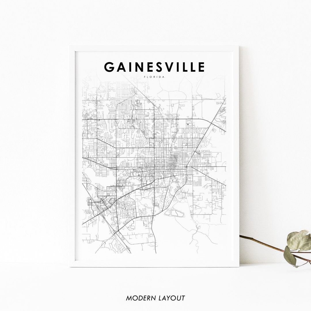 Gainesville FL Map Print, Florida USA Map Art Poster, UFL, City Street Road Map Print, Nursery ...
