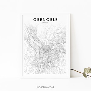 Grenoble Frankreich Karte Print, Karte Kunst Poster, Grenoblo Rhône-Alpes, Stadt Straße Road Map Print, Kinderzimmer Wand Büro Dekor, druckbare Karte