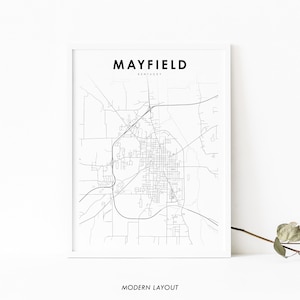 Impressão de mapa de Mayfield KY, pôster de arte de mapa de Kentucky EUA, condado de Graves, impressão de mapa de estradas de ruas da cidade, decoração de parede de escritório de berçário, mapa para impressão