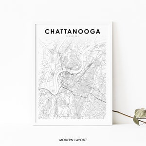Chattanooga TN Map Print, Tennessee USA Map Art Poster, City Street Road Map Print, Nursery Room Wall Office Decor, Printable Map