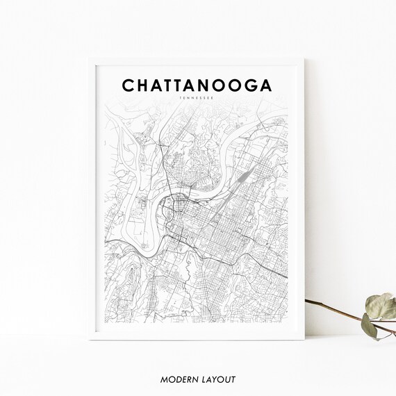 Tn Road Map L430v4 Office Gift Chattanooga Map Poster City Wall Art Tennessee Print Street Map Decor Chattanooga Map Print