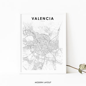 Valencia Spain Map Print, Map Art Poster, València España City Street Road Map Print, Nursery Room Wall Office Decor, Printable Map