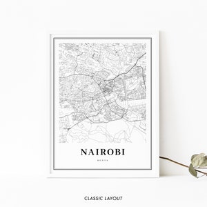 Nairobi Kenya Map Print, Map Art Poster, Nyrobi Africa City Street Road Map Print, Nursery Room Wall Office Decor, Printable Map image 2