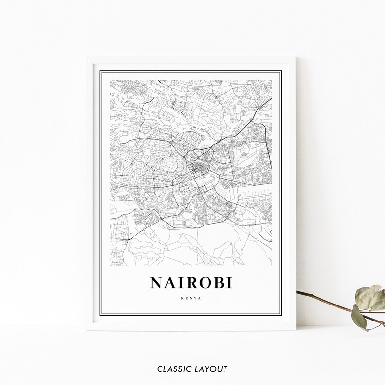 Nairobi Kenya Map Print, Map Art Poster, Nyrobi Africa City Street Road Map Print, Nursery Room Wall Office Decor, Printable Map image 2