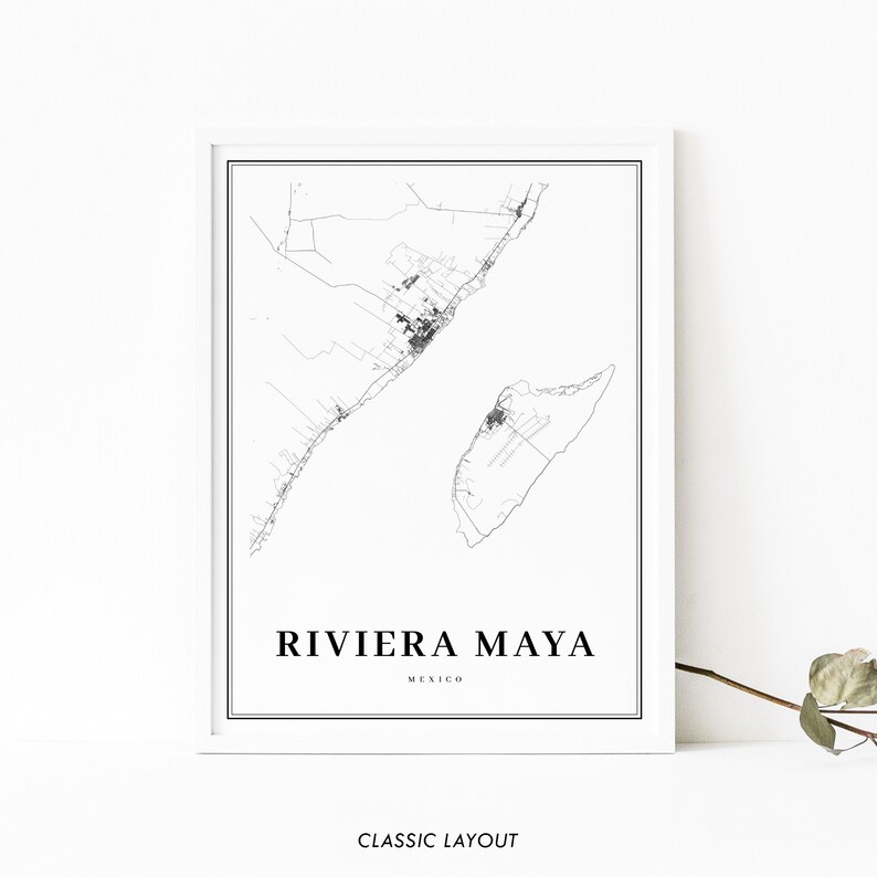 Stampa della mappa Riviera Maya Messico, Poster artistico della mappa, Playa del Carmen, Stampa della mappa stradale della città, Decorazione dell'ufficio della parete della stanza della scuola materna, Mappa stampabile immagine 2