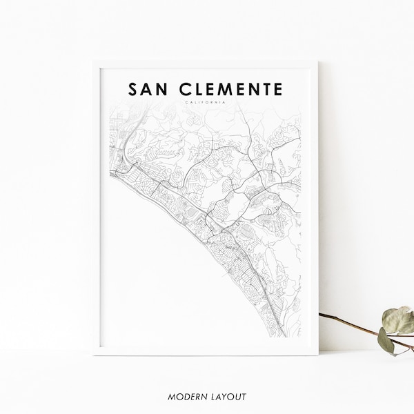 San Clemente CA Map Print, California USA Map Art Poster, Orange County, City Street Road Map Print, Nursery Room Wall Office Decor