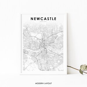 Impressão de mapa da área de Newcastle upon Tyne, Inglaterra, pôster de arte de mapa do Reino Unido, impressão de mapa de estradas de ruas da cidade, decoração de parede de escritório de berçário