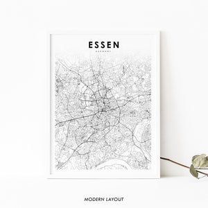 Essen Deutschland Karte Print, Karte Kunst Poster, Deutschland, Stadt Straße Straße Karte Print, Kinderzimmer Wand Büro Dekor, druckbare Karte