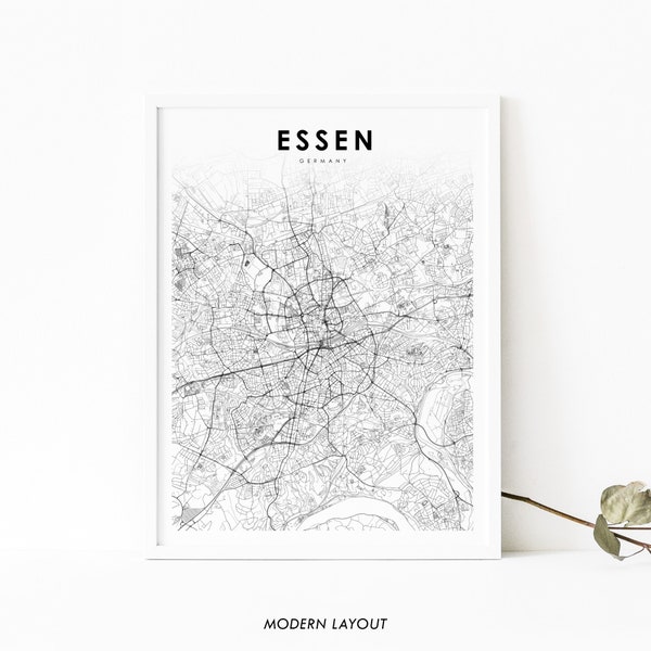 Essen Germany Map Print, Map Art Poster, Deutschland, City Street Road Map Print, Nursery Room Wall Office Decor, Printable Map