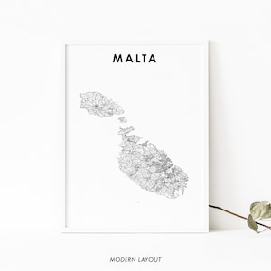 Malta kaart afdrukken, land routekaart kunst poster, Valletta Birkirkara Europa kaart kunst, kinderkamer muur kantoor decor, afdrukbare kaart