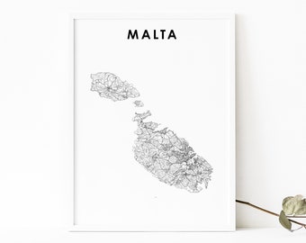 Malta Map Print, Country Road Map Art Poster, Valletta Birkirkara Europe Map Art, Nursery Room Wall Office Decor, Printable Map