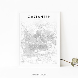 Gaziantep Türkiye Map Print, Aintab Turkey Map Art Poster, Antep, City Street Road Map Print, Nursery Room Office Wall Decor, Printable Map