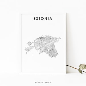 Estonia Map Print, Country Road Map Art Poster, Eesti Vabariik Estonian Tallinn Map Art, Nursery Room Wall Office Decor, Printable Map