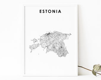 Estonia Map Print, Country Road Map Art Poster, Eesti Vabariik Estonian Tallinn Map Art, Nursery Room Wall Office Decor, Printable Map