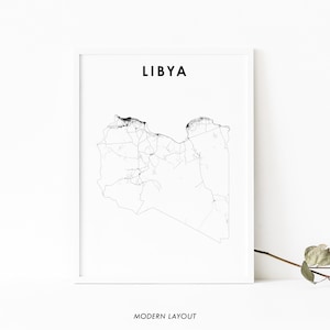 Libya Map Print, Country Road Map Art Poster, دولة ليبيا Arab Arabic Africa Map Art, Nursery Room Wall Office Decor, Printable Map