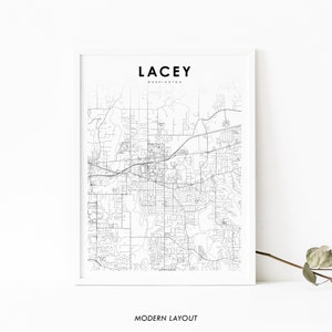 Lacey WA kaart afdrukken, Washington USA kaart Art Poster, Thurston County City Street Road kaart afdrukken, kinderkamer muur Office Decor, afdrukbare kaart