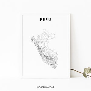 Peru kaart afdrukken, land routekaart poster, Peru Lima Zuid-Amerika kaart kunst, kinderkamer muur kantoor decor, afdrukbare kaart