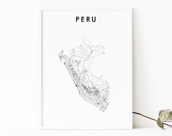 Peru Map Print, Country Road Map Poster, Perú Lima South America Map Art, Nursery Room Wall Office Decor, Printable Map