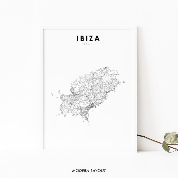 Impresión de mapas de Ibiza España, cartel de la hoja de ruta, arte del mapa de Eivissa Baleares España, decoración de la oficina de la pared de la guardería, mapa imprimible