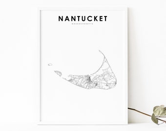 Nantucket MA Karte Print, Massachusetts USA Karte Kunst Poster, Cape Cod Stadt Straße Straße Karte Druck, Kinderzimmer Wand Büro Dekor, druckbare Karte