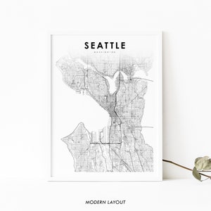 Impressão de mapa de Seattle WA, pôster de arte de mapa de Washington EUA, impressão de mapa de estradas da cidade dos Estados Unidos, decoração de parede de quarto de berçário, mapa para impressão