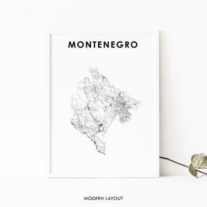 Montenegro Karte Print, Road Map Art Poster, рnap Гора Crna Gora Podgorica, Europa Karte Poster, Kinderzimmer Wand Büro Dekor, druckbare Karte