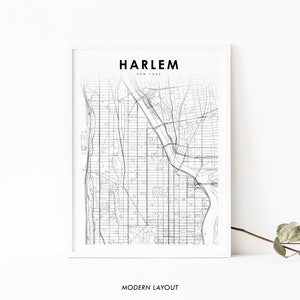 Harlem NY kaart afdrukken, New York USA kaart Art Poster, Manhattan, City Street routekaart afdrukken, kinderkamer muur Office Decor, afdrukbare kaart