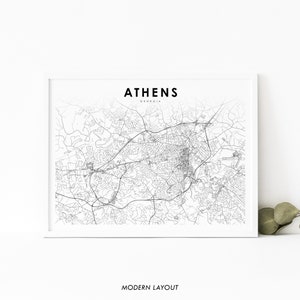 Athen GA Karte Print, Georgia USA Karte Kunst Poster, Athen-Clarke City Street Road Map Print, Kinderzimmer Wand Büro Dekor, druckbare Karte
