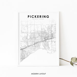 Pickering Ontario Map Print, ON Canada Map Art Poster, City Street Road Map Print, Nursery Room Wall Office Decor, Printable Map