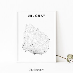 Uruguay Map Print, Country Road Map Poster, South America Montevideo Map Art, Nursery Room Wall Office Decor, Printable Map