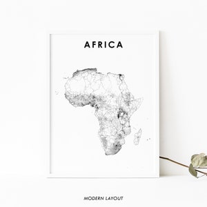 Impression de carte de l'Afrique, affiche d'art de carte routière du monde, carte routière de l'Afrique du Sud de l'Égypte Art Nursery Room Office Wall Decor, carte imprimable minimaliste