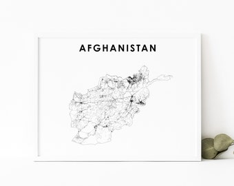 Afghanistan Map Print, Country Road Map Poster, Afġānistān Kabul Islam Map Art, Nursery Room Wall Office Decor, Printable Map