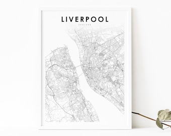 Liverpool Area England Map Print, United Kingdom UK Map Art Poster, City Street Road Map Print, Nursery Room Wall Office Decor,Printable Map