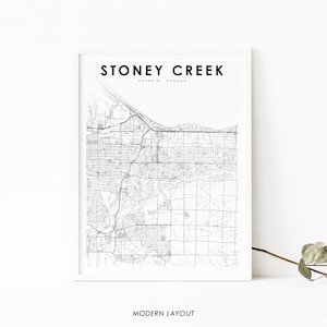 Impression de carte de Stoney Creek Ontario, ON Canada carte Art affiche, Hamilton City Street Road Map Print, Nursery Room Wall Office Decor, carte imprimable