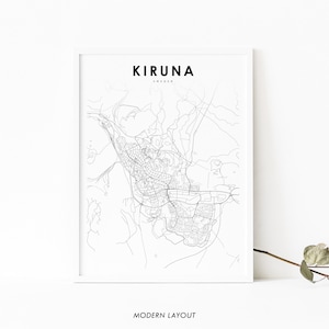 Kiruma Sweden Map Print, Giron Lapland Map Art Poster, City Street Road Map Print, Nursery Room Wall Office Decor, Printable Map