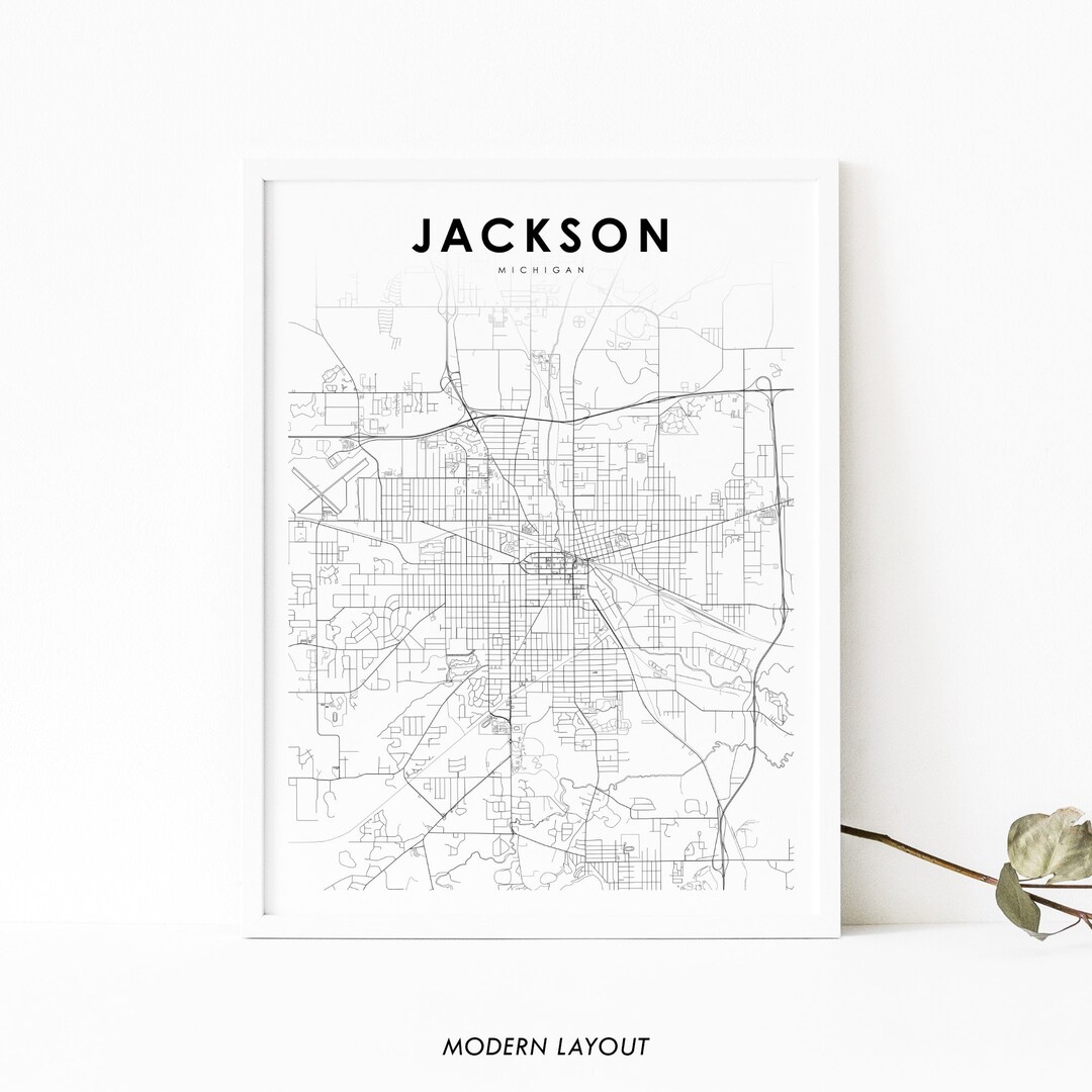Jackson MI Map Print, Michigan USA Map Art Poster, City Street Road Map
