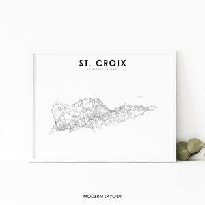 Impressão de mapa das Ilhas Virgens dos EUA de St. Croix, pôster do mapa rodoviário de Saint Croix USVI, arte do mapa do Caribe, decoração de parede do quarto do berçário, mapa para impressão